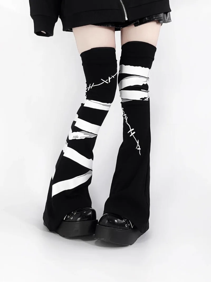 Japanese Subculture Y2k Soft Girl Homemade Bandage Print Leg Warmers Over Knee Horn Micro Pressure Thin Stockings Cover Female