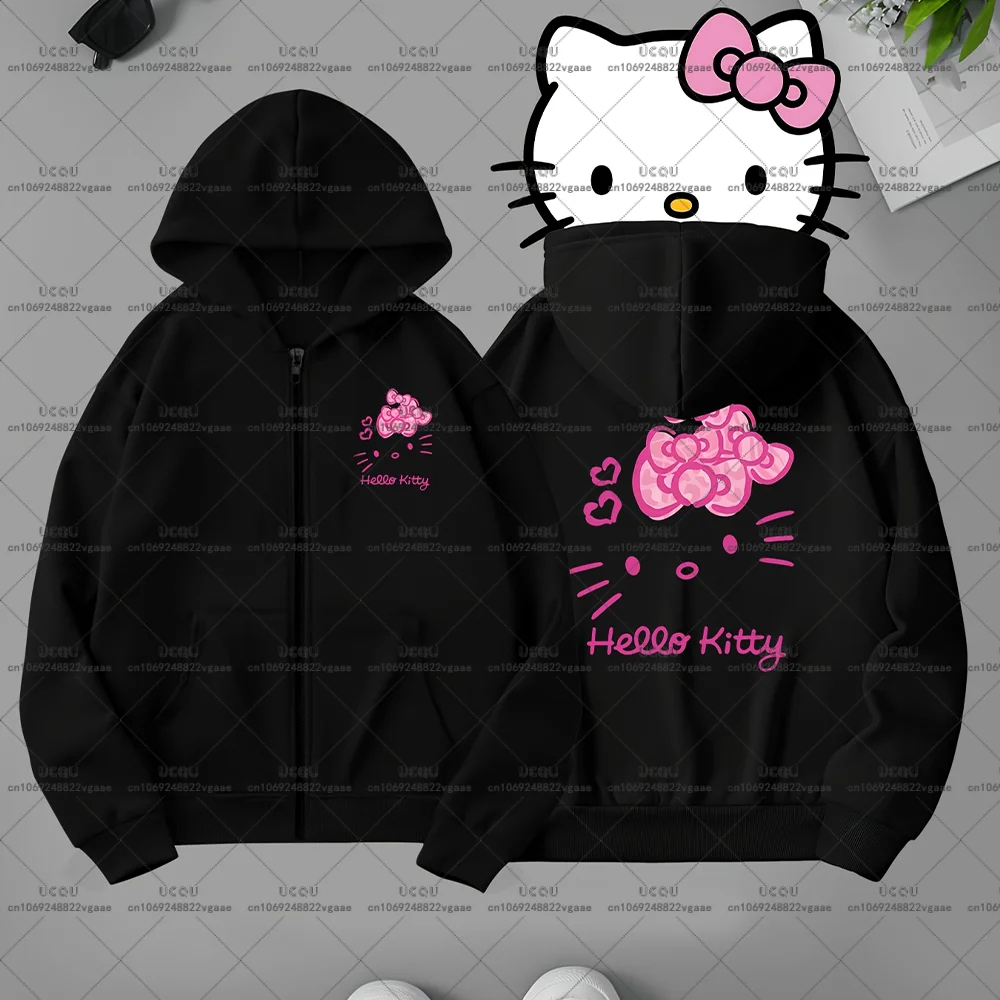 2 шт., белые, черные толстовки для пар «Сестра», пальто Hello Kitty MINISO, повседневный свитшот, подарок, футболка Y2k, верхняя одежда, осень-зима