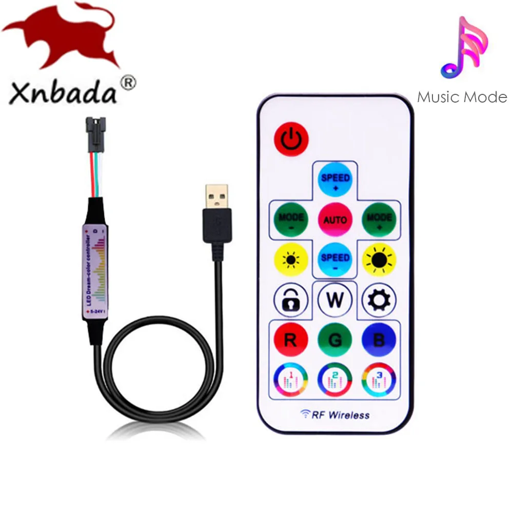 WS2812B WS2811 5050 RGB Led Strip Light Music Controller MINI 17 tasti telecomando RF 370 modalità cambia DC/USB DC5-24V