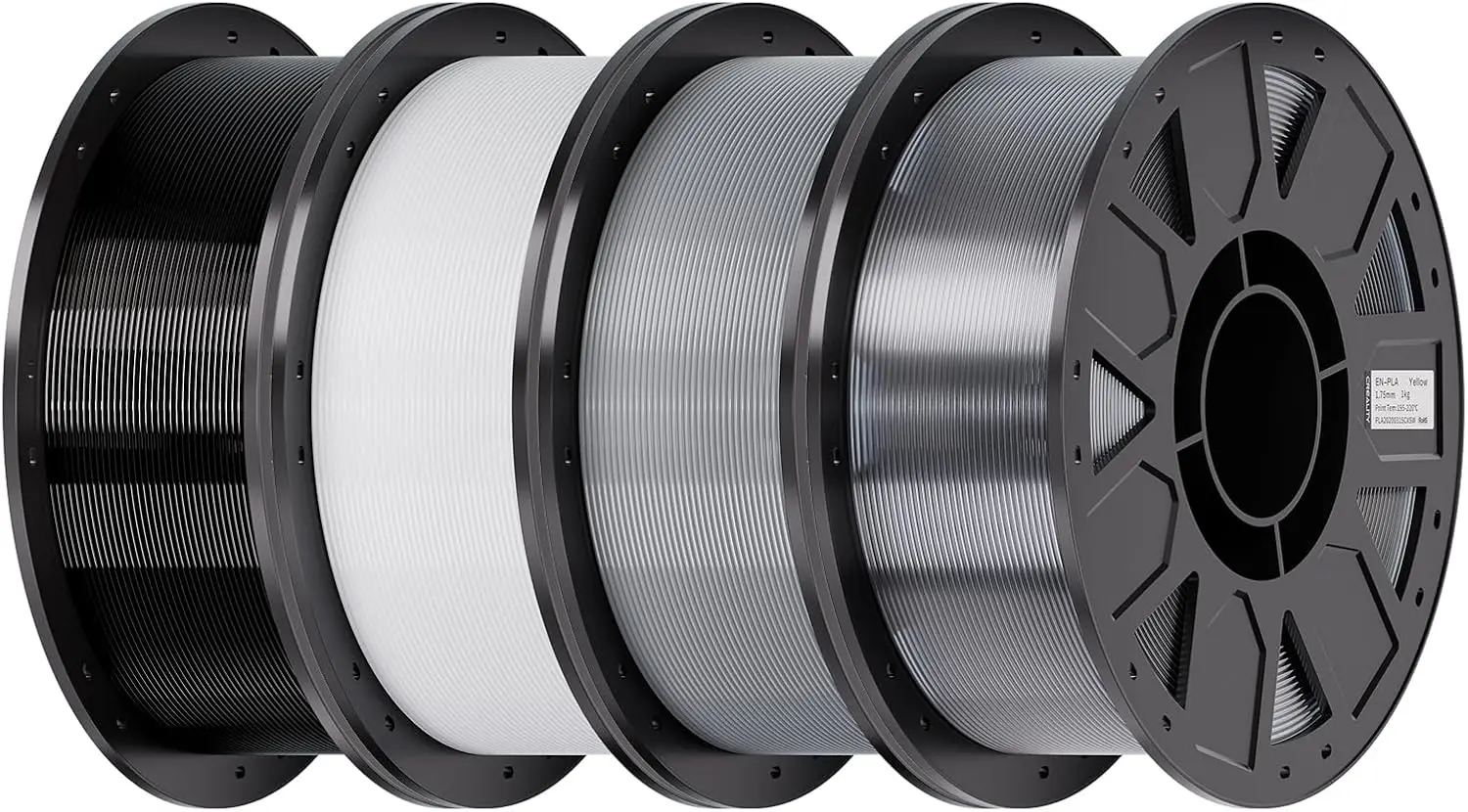 

PETG 3D Printer Filament 1.75mm 4KG 8.8lbs, High Precision Toughness Odorless Moistureproof, Black+White+Grey+Transparent
