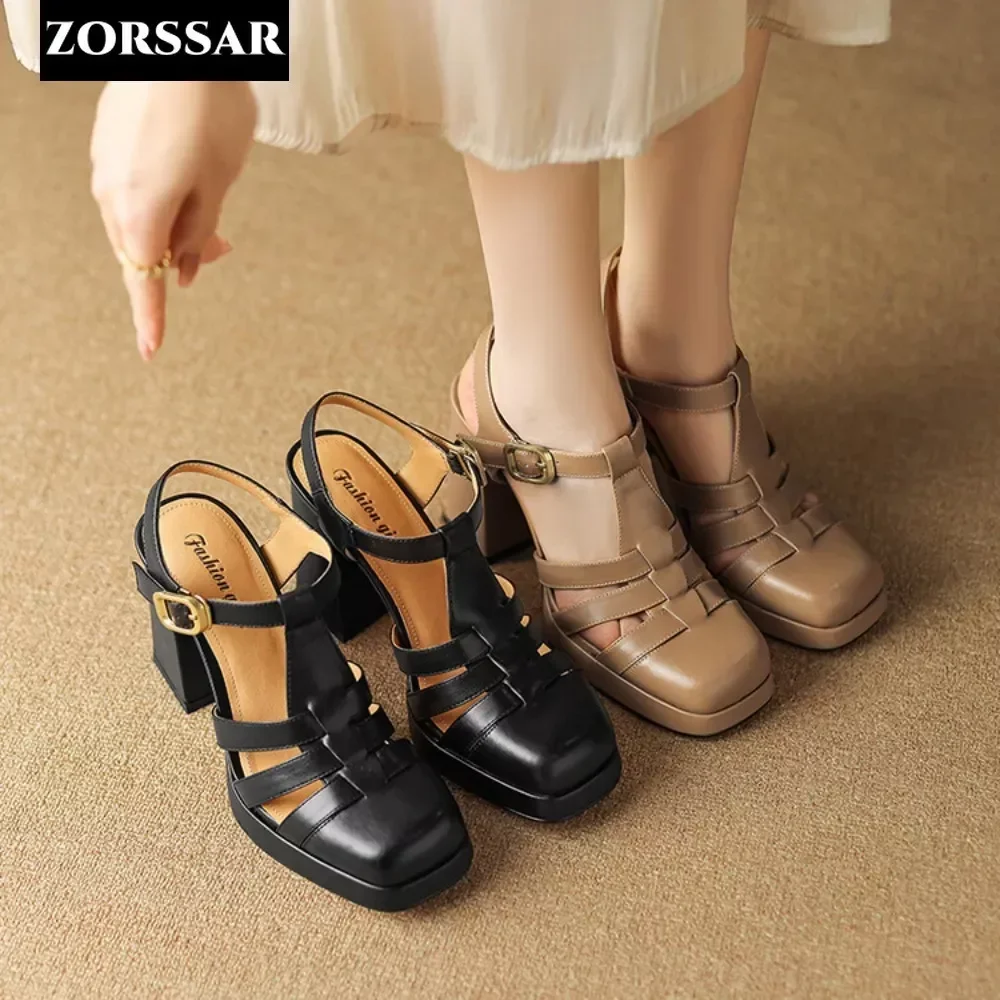 2024 New Fashion Women Pumps Sandals Summer Sexy Slingback High Heels Roman Shoes Platform Elegant Square Toe Party Wedding Shoe