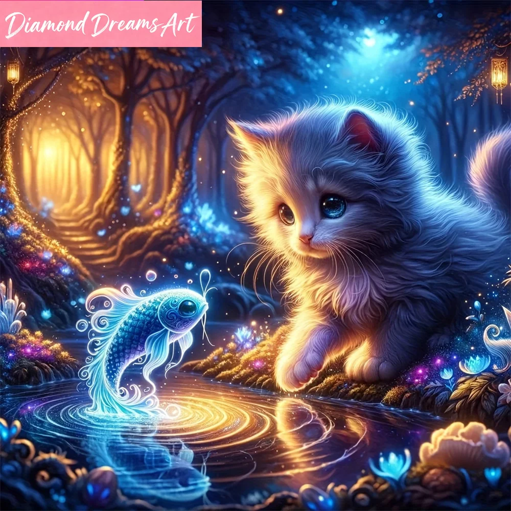 Katzen-Diamant-Stickerei Fisch-Diamantmalerei Tier-Acryl-Bastelbedarf Mosaik-Bild Strass DIY Einzigartiges Geschenk