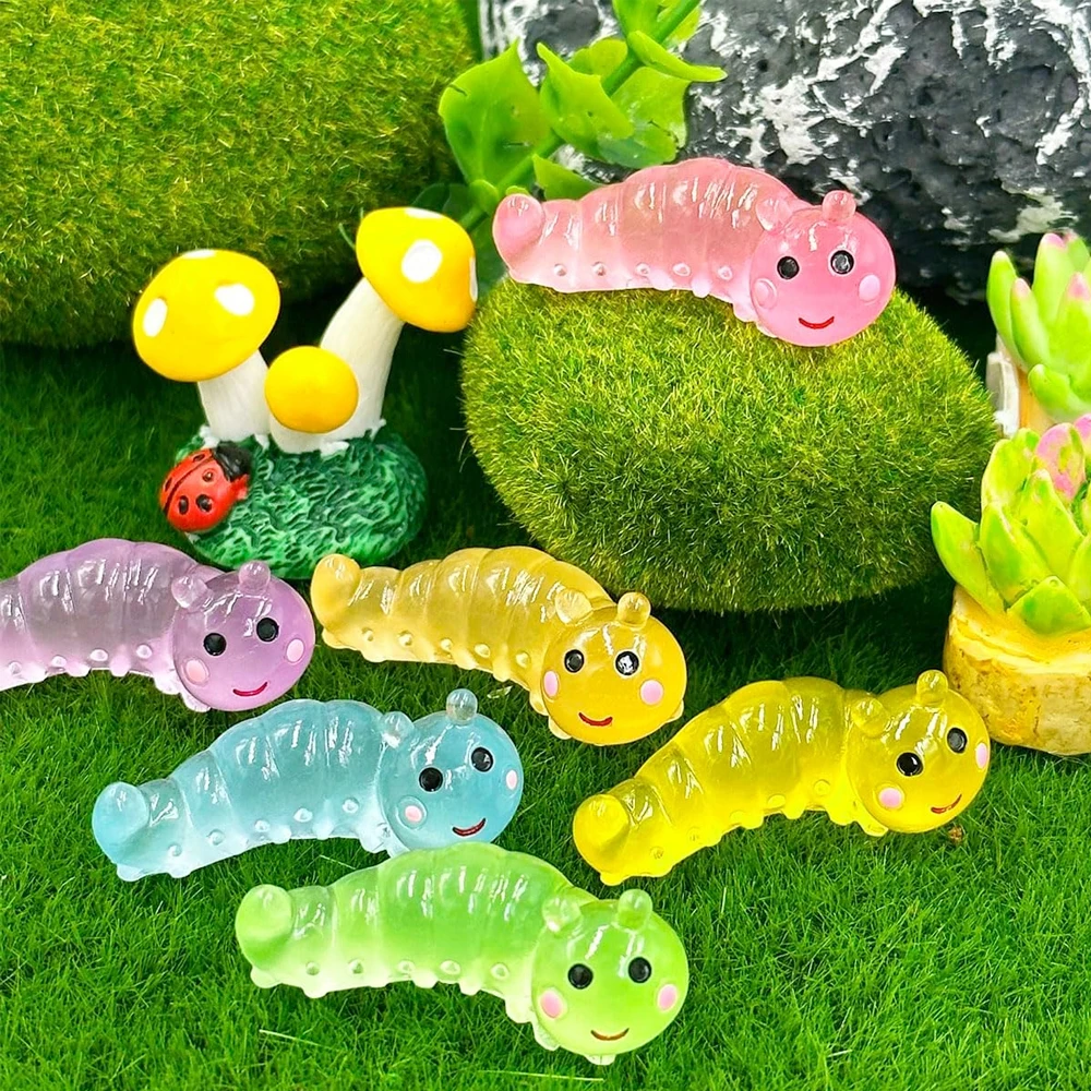 5/10pcs Mixed Mini Resin Caterpillar Miniature, Glow In the Dark Fairy Garden Micro Landscape Ornament, DIY Craft Decoration