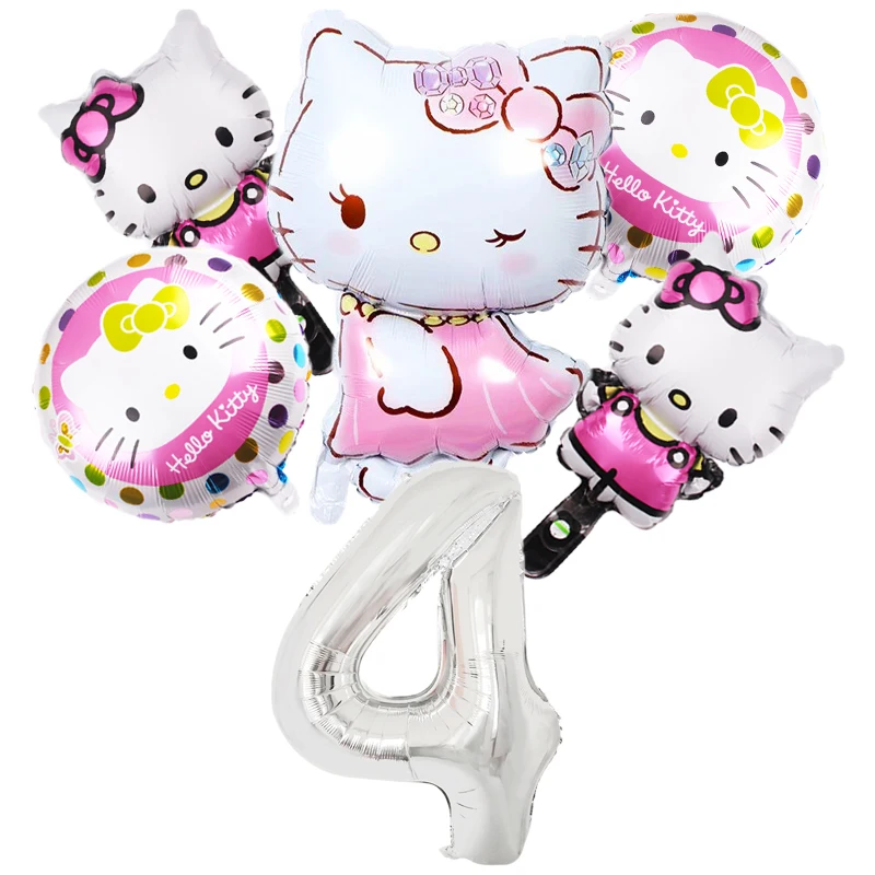 1Set Cartoon Hello Kitty Helium Balloons set 32inch Number Baby Shower girl Party Decoration Balloons child Birthday Air Globos