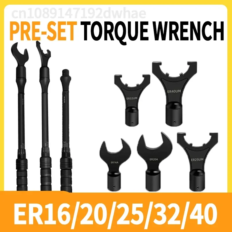 ER Torque Wrench Set Interchangeable Head - Extended Tool Holder Nut Wrench Set Including ER16A ER20A ER25UM ER32UM ER40UM