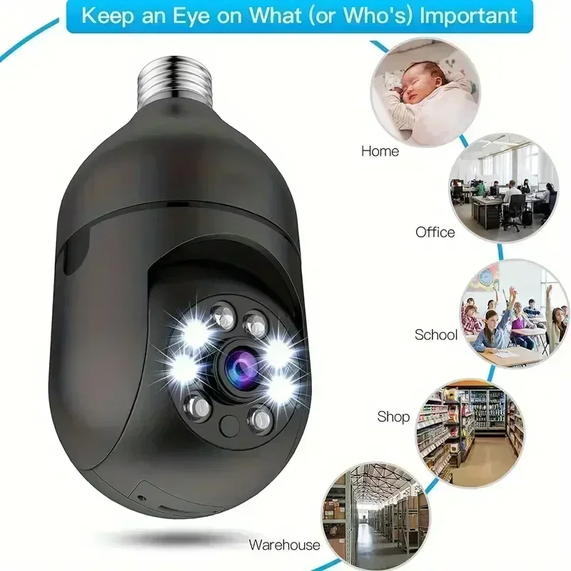 E27 Bulb Camera 4X Digital Zoom AI Human Motion Detect Full Color Night Vision Surveillance Camera