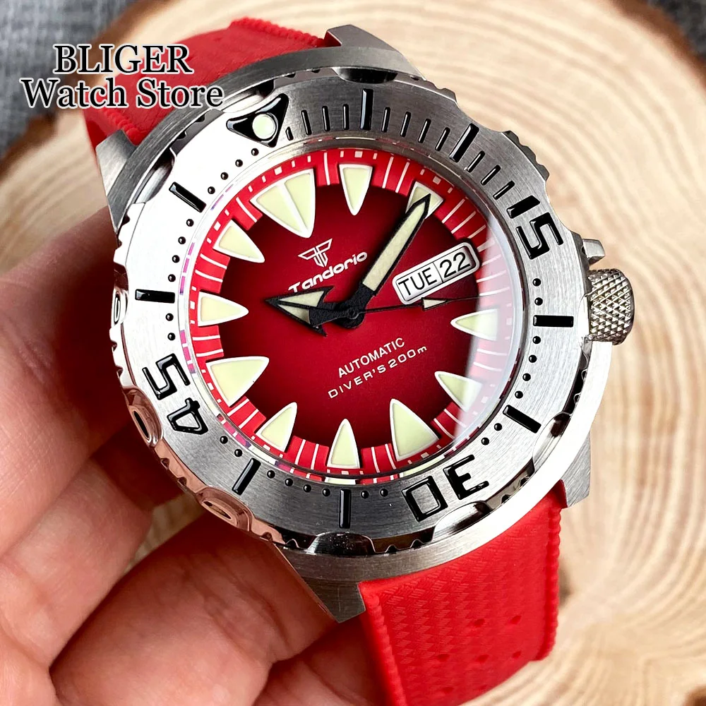 Tandorio Bule Dial Monster Horloge 200M Waterdicht 42mm NH35 Automatisch Horloge Heren 120 Klik Bezel Saffierglas Rubberen Band