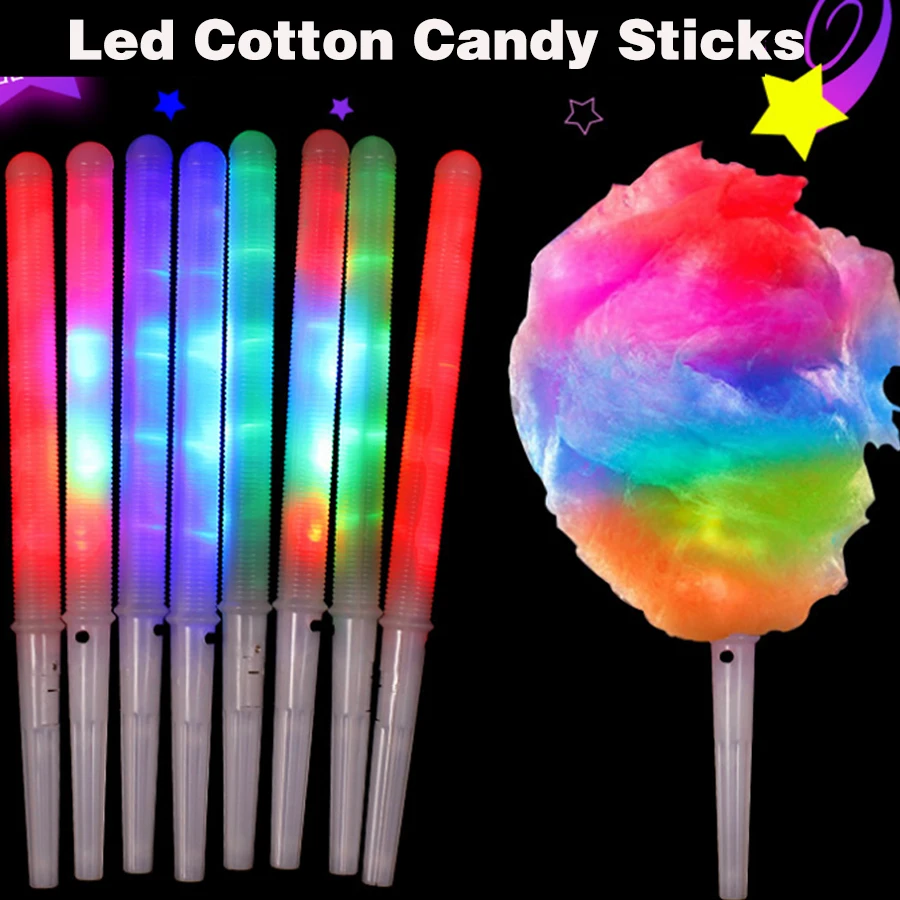 10/20/30/40 PCS Colorful LED Glow Sticks Cotton Candy Cones Reusable Glowing Marshmallows Sticks LED Light Tubes Party Props