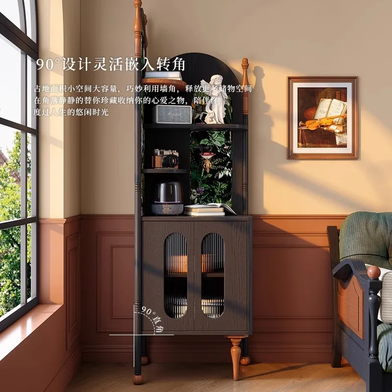 retro corner cabinet small apartment living room corner rack medium antique triangular cabinet solid wood multi-layer rack