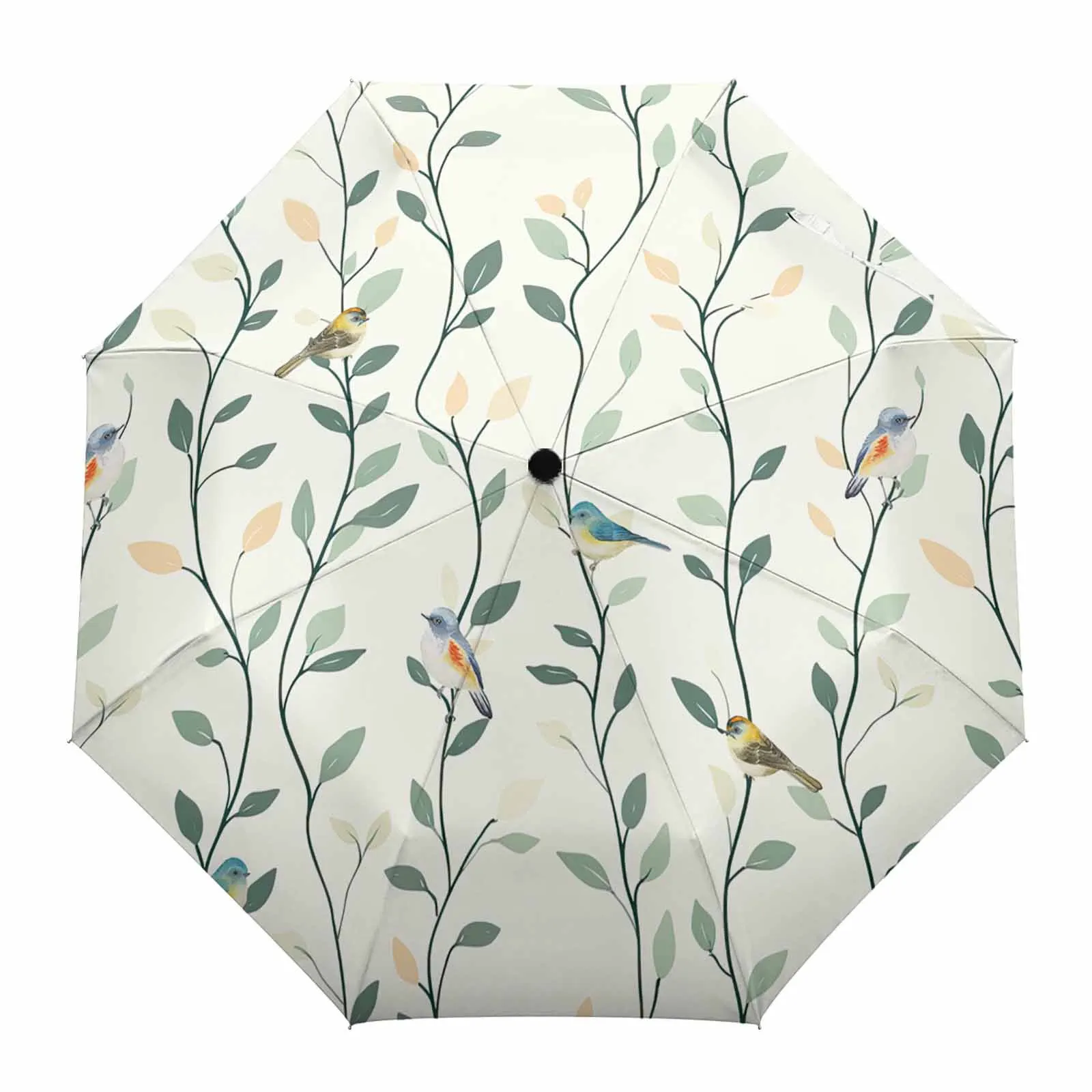 Branches Leaves Birds Watercolor Flower Automatic Umbrella for Rain Foldable Parasol Umbrella Eight strand Outdoor Umbrellas