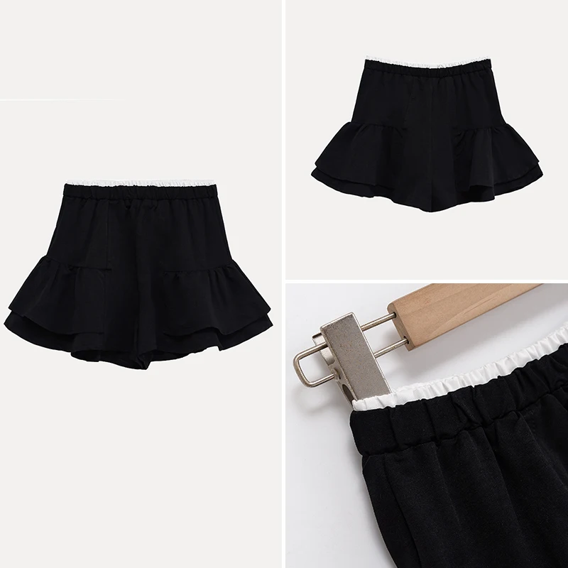 

Elastic Splice Color Blo Ruffle Hem ort Pants High Waist Cake Skirt Sle Loose Fit Pure Color Polyester Fiber Summer 2025