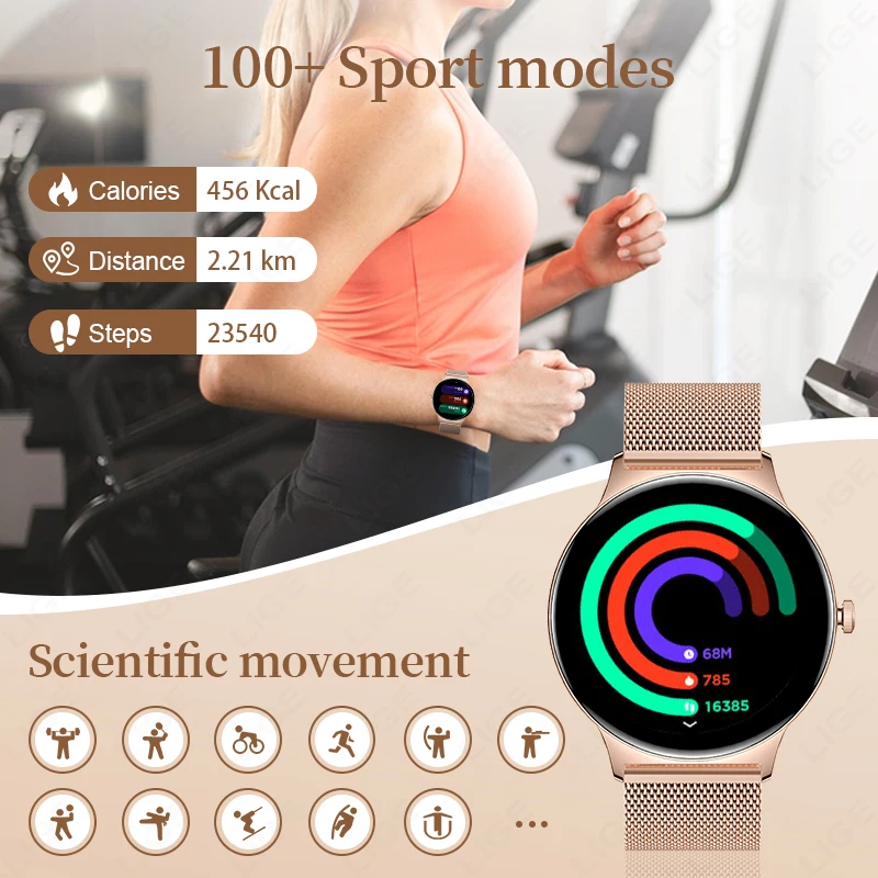 LIGE Ultradünne, langlebige Damen-Smartwatch, 1,43 Zoll Amoled-Bildschirm, kabelloser Anruf, Sport, Gesundheit, Fitness, Damenuhren für Android iOS