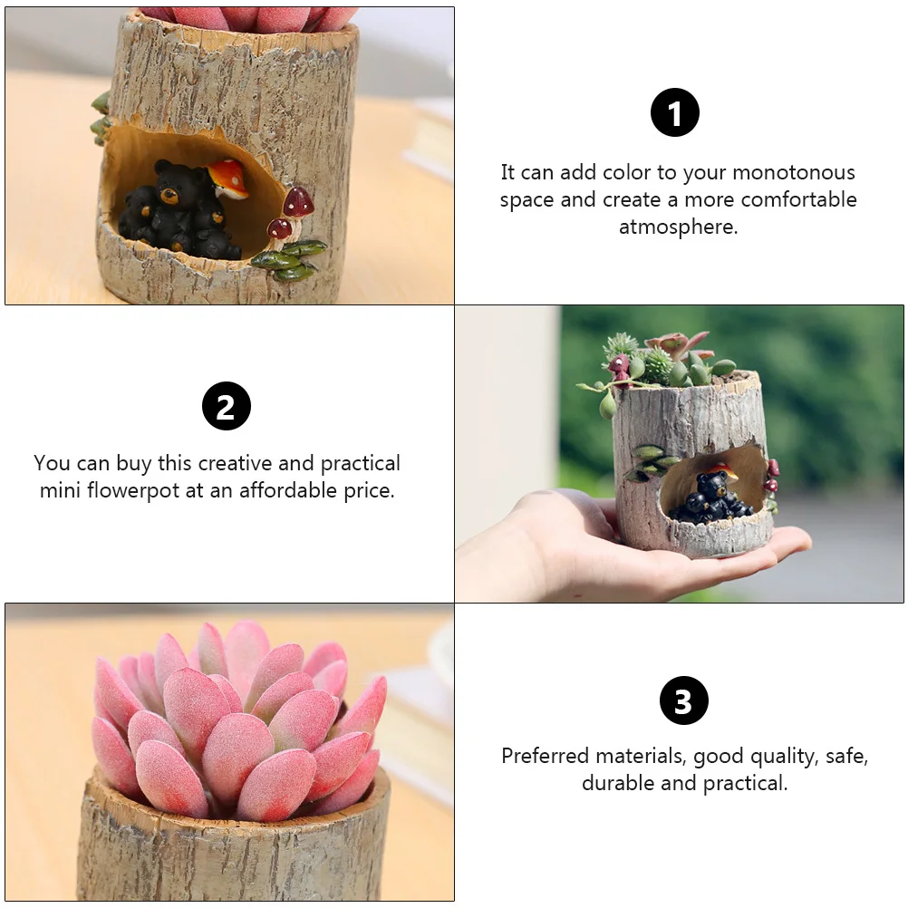 

2Pcs Creative Resin Cartoon Flowerpot Mini Succulent Planter Small Bonsai Pot for Home Decor Garden Flower Pot