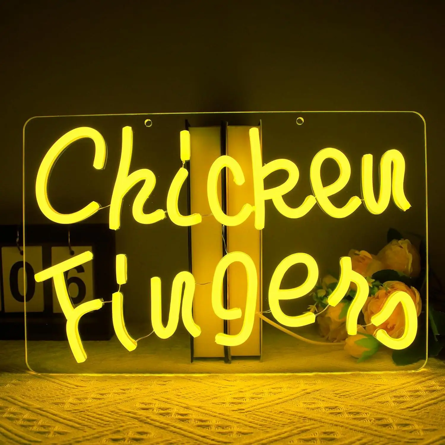 Chicken Fingers Neon Sign USB Dimmable LED Lights for Restaurant Kitchen Fast Food Shop Bar Home Party Food Themed Wall Decor