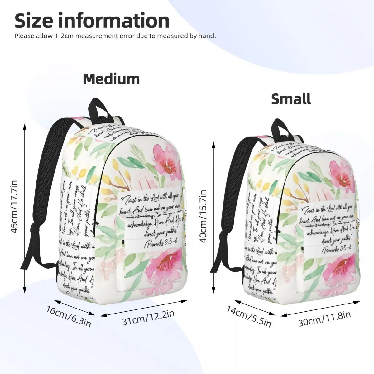 Trust In The Lord With All Your Heart Proverbs 35 6 Scripture Christian Verse Backpack Daypack BookBag School Bag Shoulder Bags