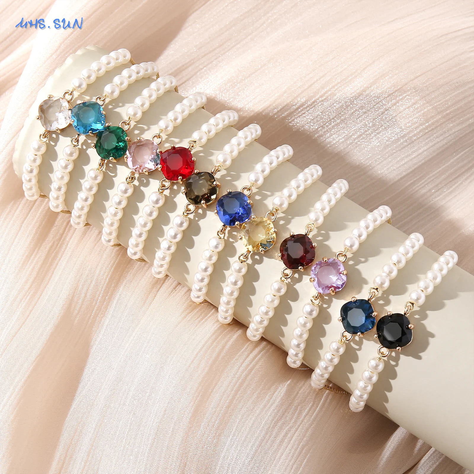 MHS.SUN Imitation Pearl Beads Bracelets 12 Months Charms Adjustable Bracelet Birthday Party Jewelry Gifts For Women Girls
