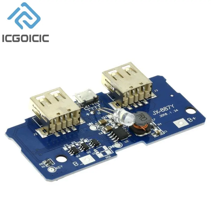 18650 Double Micro USB Power Bank PCB 3.7V à 5V 2A Boost Chargeur Module avec LED, pour DIY Chargeur Mobile, 1-2S Li-ion Batterie