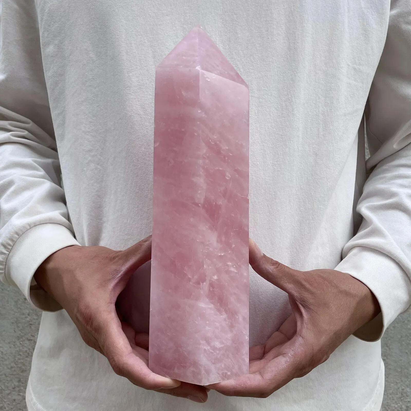 Natural Rose Quartz Obelisk Crystal Wand Point Tower Reiki Healing