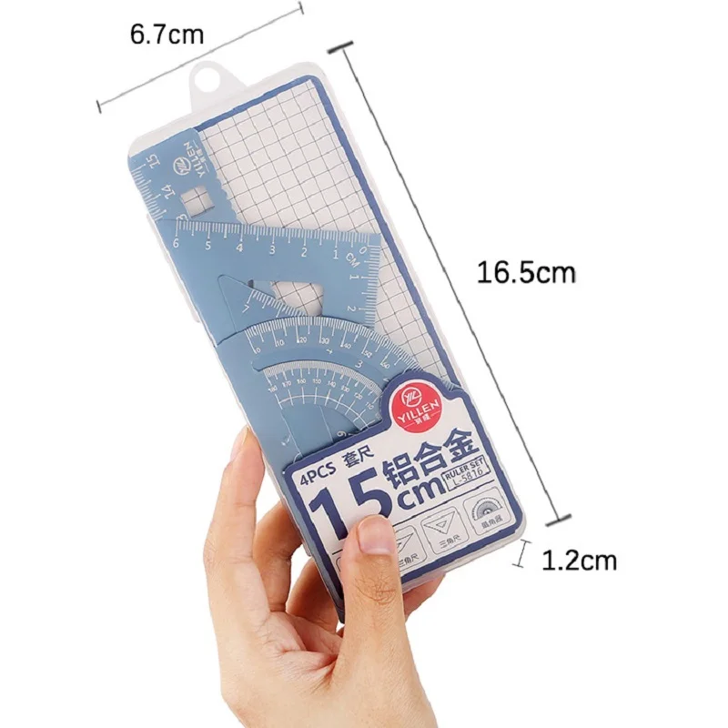 4PCS/Set UV Aluminum Alloy Ruler Drawing Measurement Geometry TriangleRuler straightedge Protractor A variety of rulers