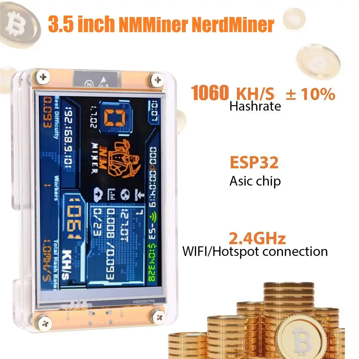 HowAA87 1060KH/S NMMiner NerdMiner Upgraded Harshrate 3.5 Inch Big Display Bitcoin Crypto Solo Lottery Miner NerdMiner