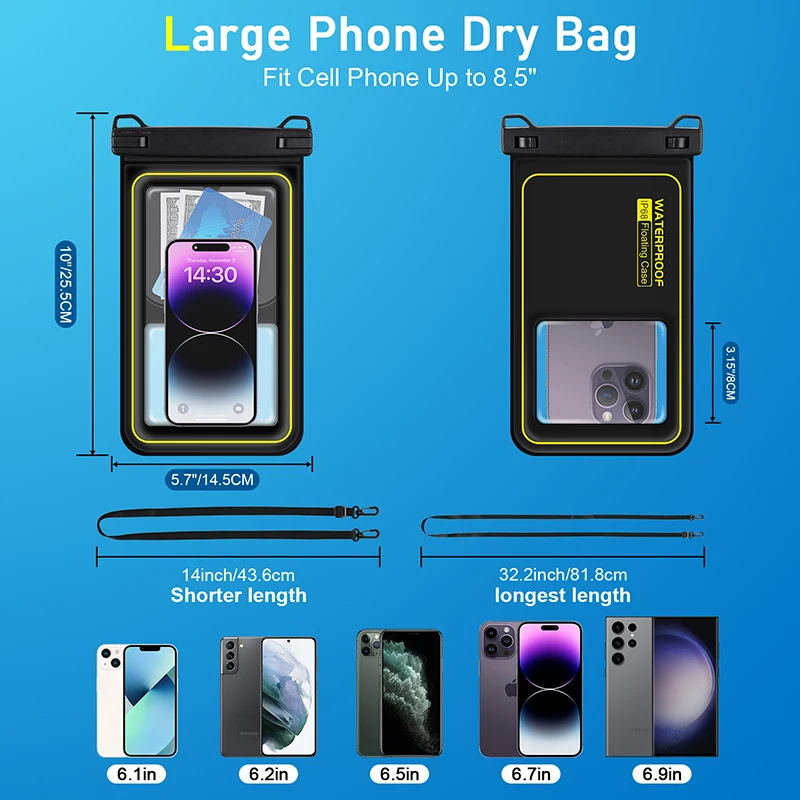 HAISSKY Sponge Float Waterproof Phone Pouch Swiming Surfing Boating Bag For iPhone 16 15 14 13 12 Pro Max 15 Plus Long Lanyard