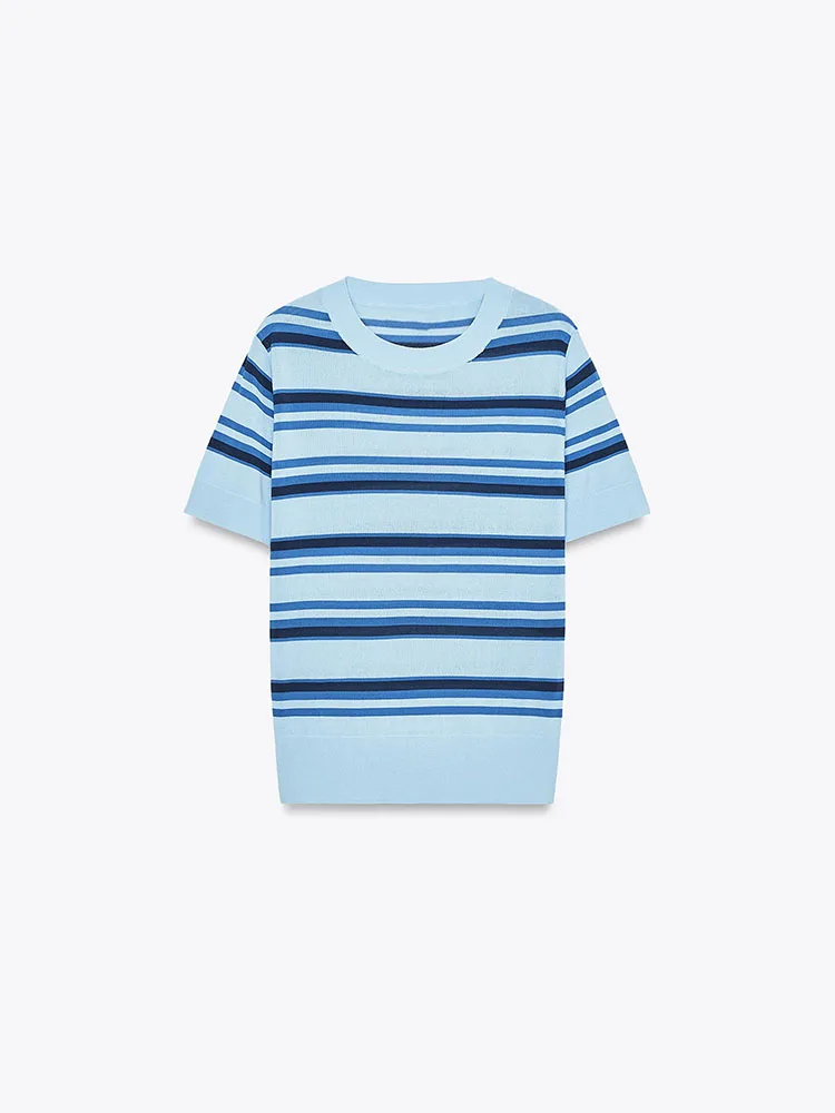 เสื้อถักลายทางลำลองสำหรับผู้หญิง สไตล์ใหม่ ฤดูใบไม้ร่วง แฟชั่น สวมใส่สบาย อเนกประสงค์ หวาน เรียบง่าย สไตล์เกาหลี รุ่นใหม่ล่าสุด ปี 2025