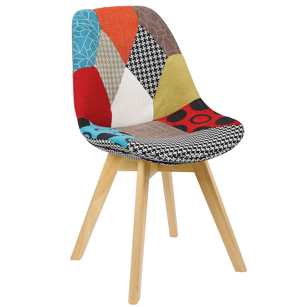 Hot sale Patchwork Tulip Dining Chair Upholstery Scandinavian Tulip Fabric Patchwork Chair