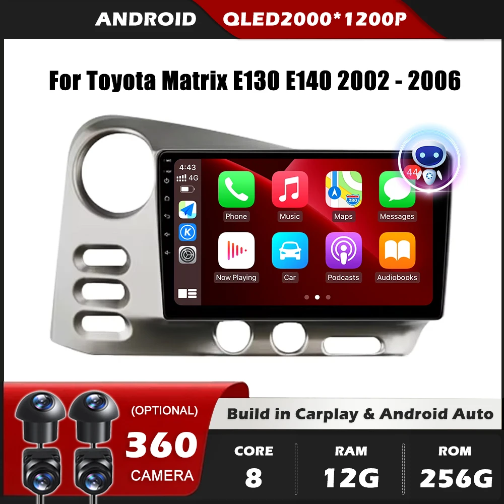 

Автомагнитола Carplay для Toyota Matrix E130, E140, 2002, 2003, 2004, 2005, 2006, навигация GPS, Android, автоматический экран, стереозвук, Wi-Fi, BT, RDS