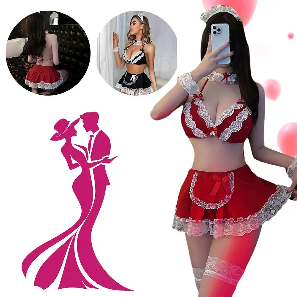 

Sexy Maid Lingerie Set - Three-Piece Bra Short Skirt, Perspective Design, Pure Desire Style, Midnight Intimacy Wear
