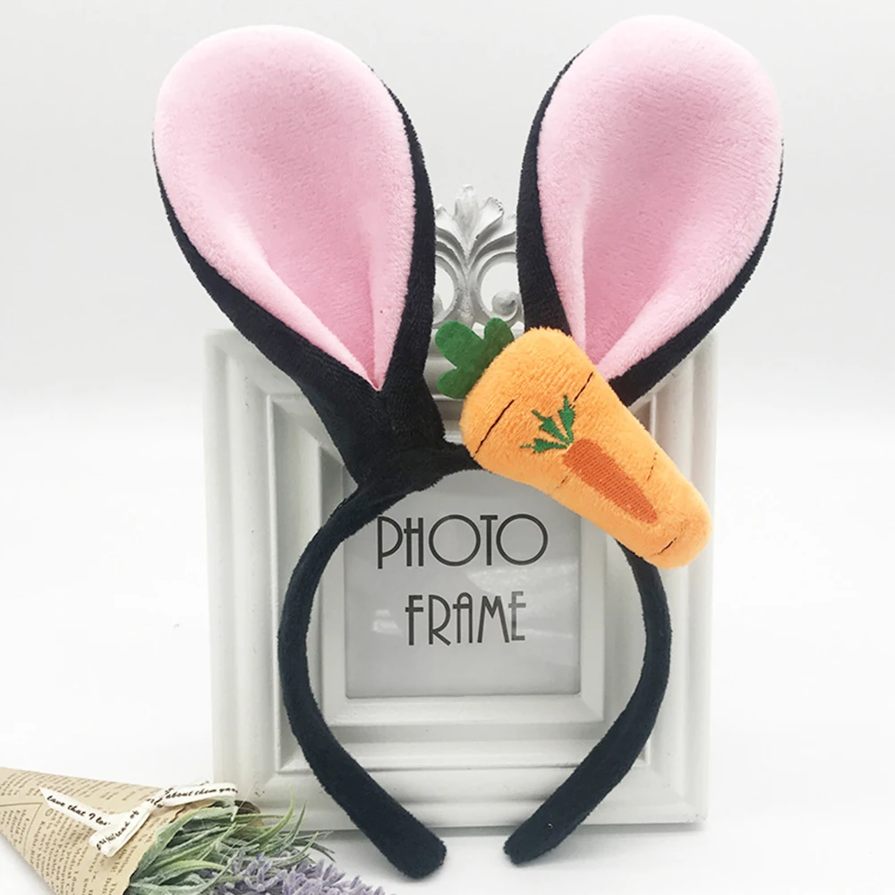 Plush Bunny Ears Headband Cute Carrot Rabbit Ear Hair Hoop Easter Accessories Party Decorative Hairwear Girl Cosplay Headwear