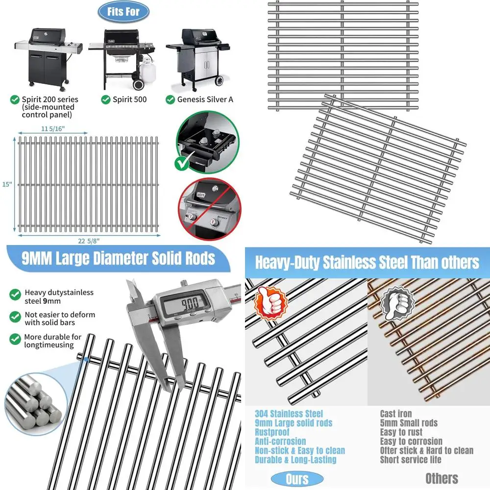 

Stainless Steel 9mm Cooking Grates for Weber Genesis Silver A, Spirit E200, 500, 210 Gas Grills (2007-2012)