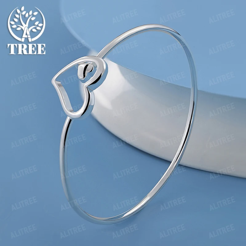 

Lovers 925 Sterling Silver Heart Bangles Women Banquet Party Cute Jewelry Anniversary Gift Romantic Wedding Accessories