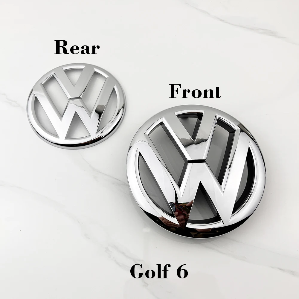 2 Stück für VW Golf 6 MK6 5K0853601C 5K0853630 Auto Front- und Heck-ABS-Kühlergrill-Emblem Kofferraum-Logo 2010-2013 Zubehör