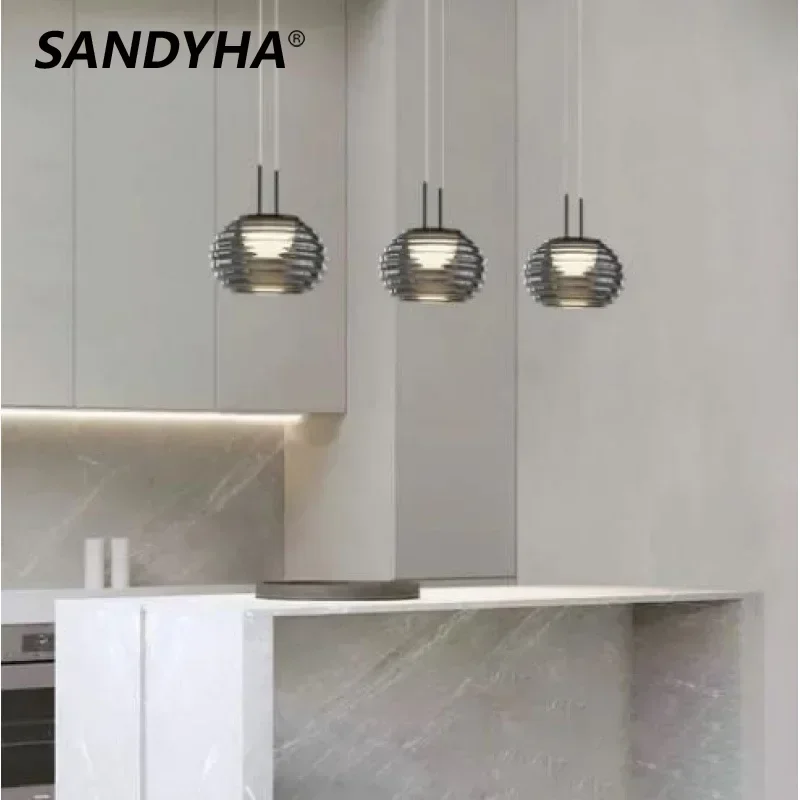 

SANDYHA Modern Simplicity Pendant Light Gray Glass Hanging Chandelier for Living Room Bedroom Decoration Dining Table Lighing