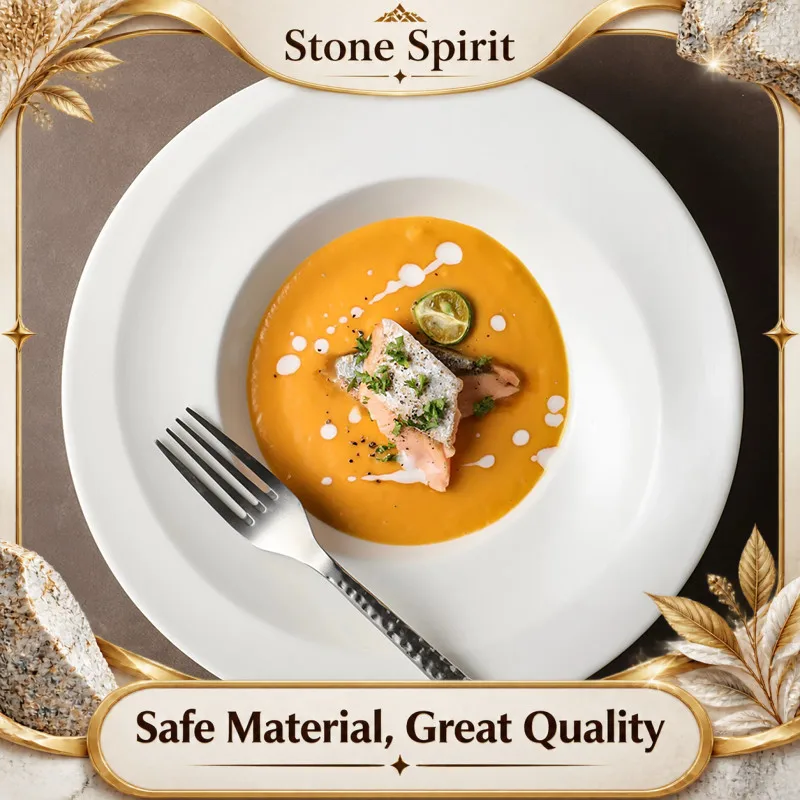 Western Restaurant Thick Soup Plate, Round Solid Color Ceramic Plate, Salad Bowl, Tableware, Soup Bowl, Dishes, Gourmet Utensils
