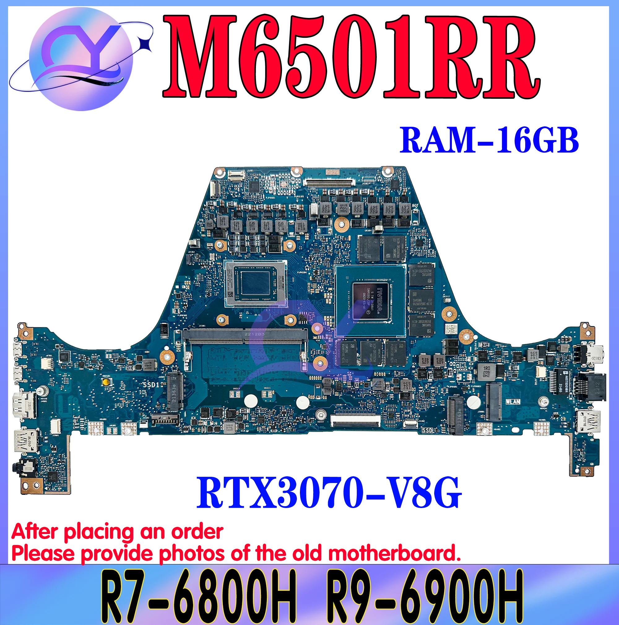 

KEFU M6501RR Mainboard For ASUS M6501RM M6501R Laptop Motherboard R7-6800H R9-6900H RTX3070 RTX3060 RAM-16GB