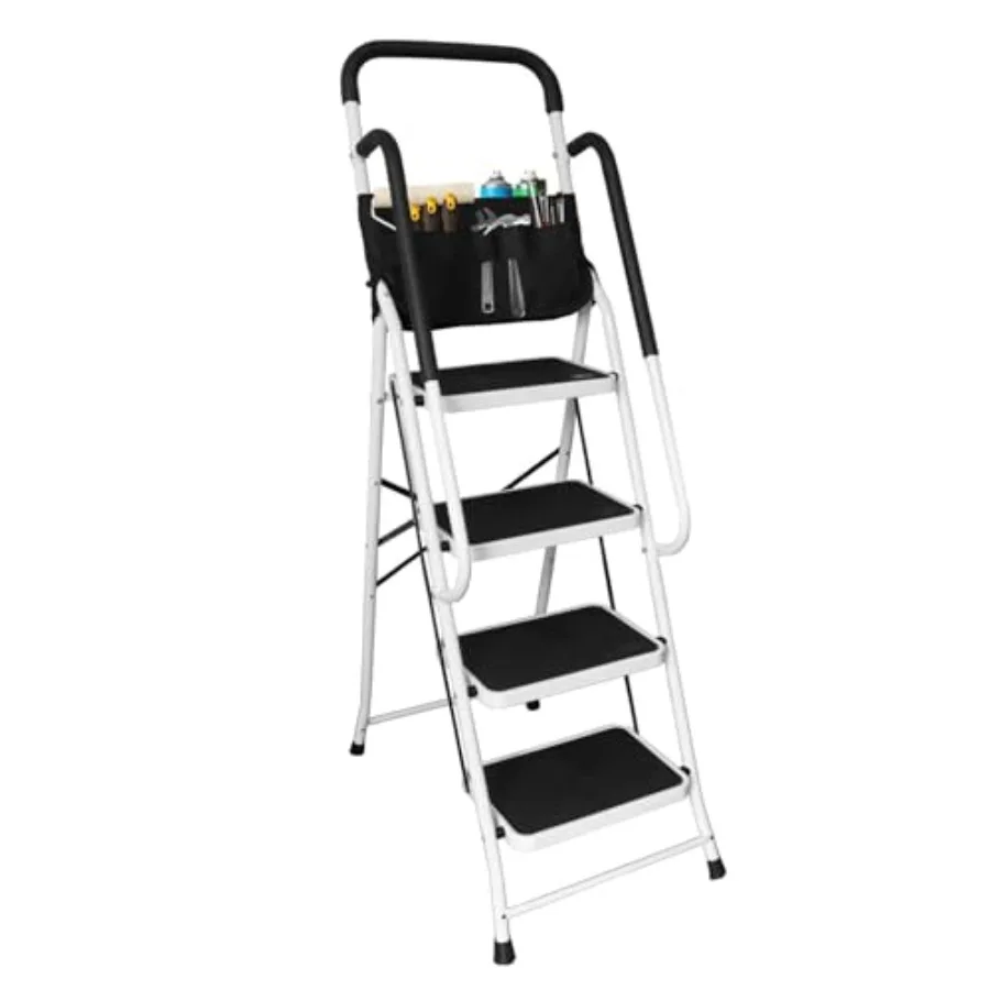 

Ladder 00lbs Ergonomic Folding Stool with Anti-Slip Pedal Step Stool with Padded Handle for Kitchen Household Offices ATRJZ9034