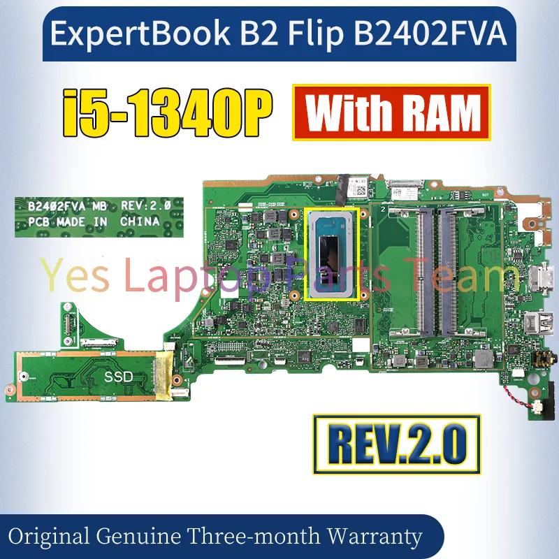 REV.2.0 для ASUS ExpertBook B2 Flip B2402FVA, материнская плата для ноутбука SRMJ7 i5-1340P с оперативной памятью, материнская плата для ноутбука