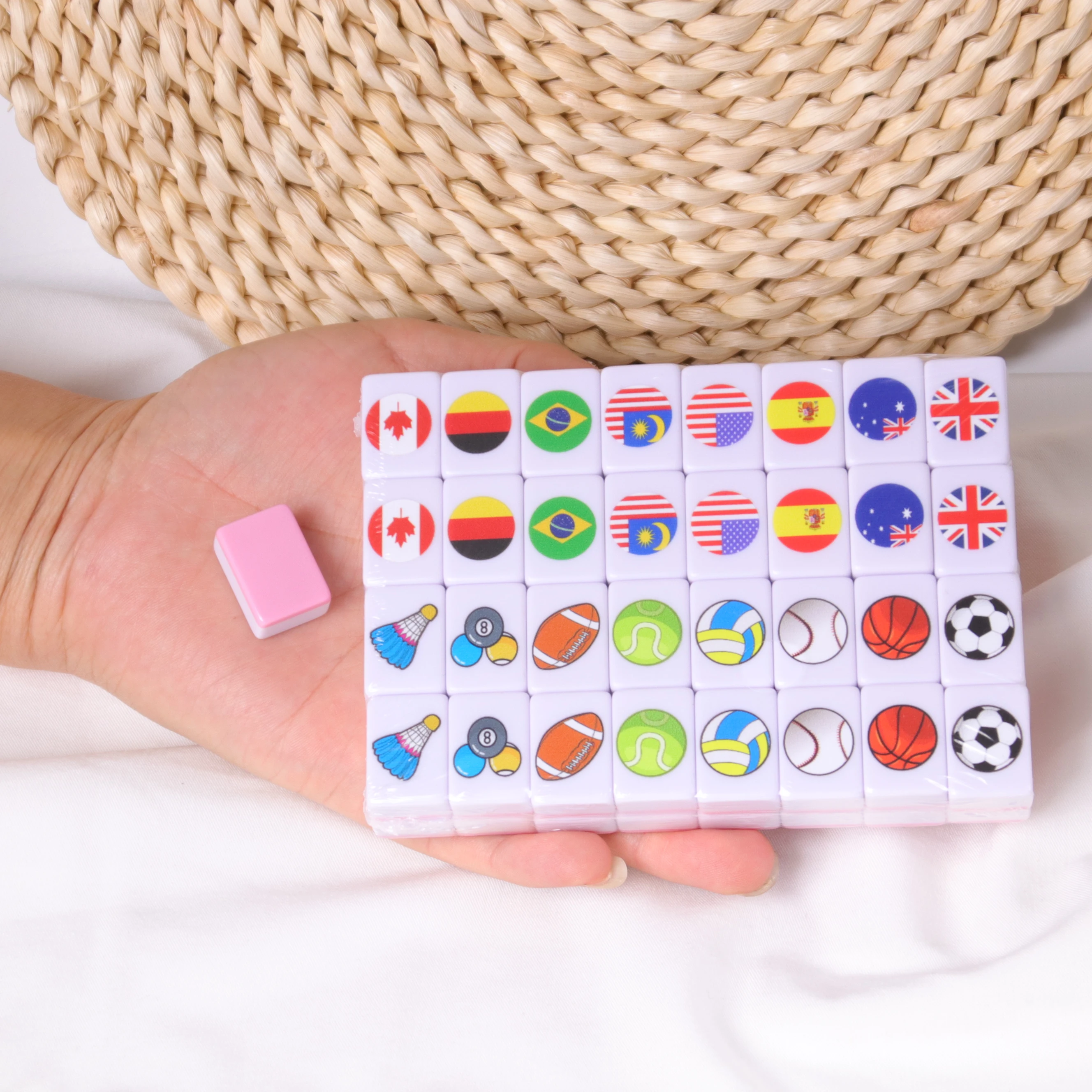 Mahjong Seaside Escape Game 64+1 Blocks Country Flag Ball Mahjong Board Game Tiktok Table Board Game Puzzle Toy for Kid Adult