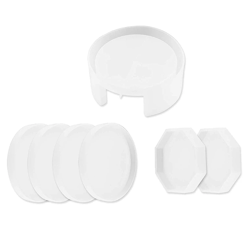 Coaster Resin Molds,7 Pack DIY Casting Mold Silicone Coaster Storage Box Mold, Resin Craft DIY Cups Mats Home Decor