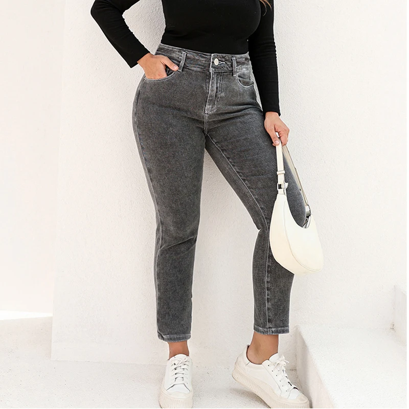 

TAOYIZHUAI Brand Large High Waist Jeans Fat mm Stretch Casual Versatile Dad Fashion Wear Resistant Pants Elastic Leggings