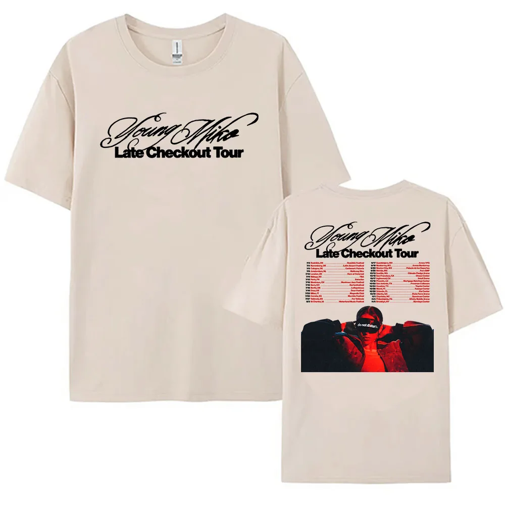 Camiseta Unisex de Algodón de Manga Corta Holgada con Diseño Gráfico de Cantante Young Miko Late Checkout Tour 2026 para Mujer