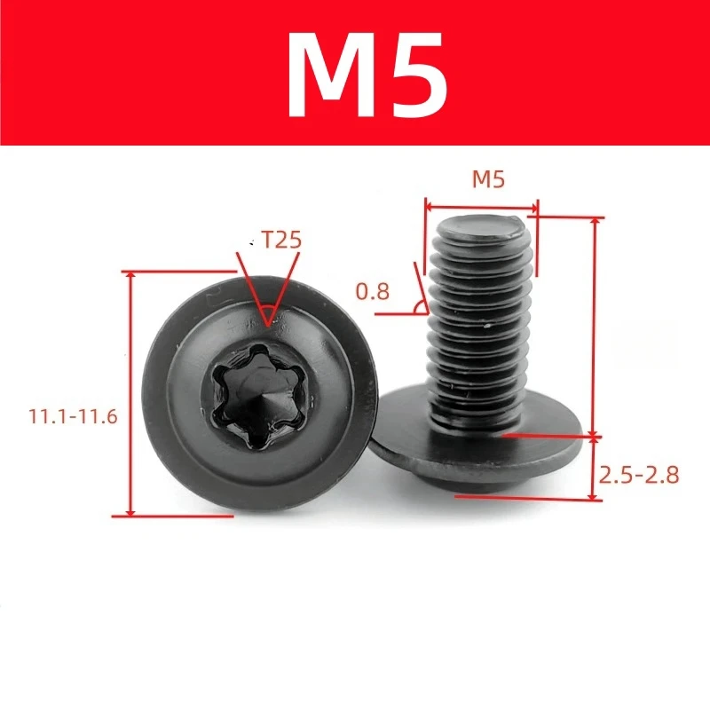5/10 Stück 304 schwarze Edelstahl-Torx-Schrauben M5 M6 verschleißfester, kratzfester Unterlegscheibenkopf für Auto, Motorrad, Roller, ATV, Kunststoffabdeckungen – Detail 3