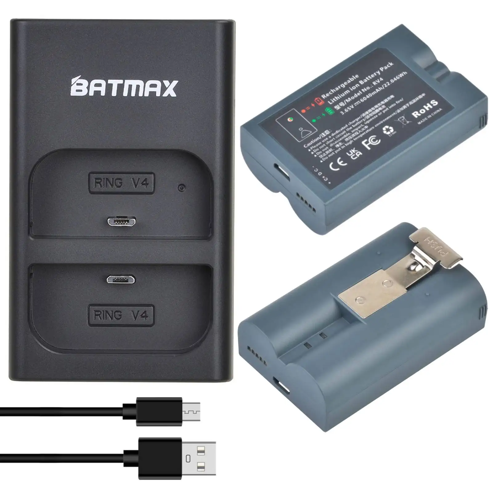 Batmax-Batterie pour sonnette vidéo Ring, 6040mAh, 2, 3, 4/3 Plus,Ring Stick Up Cam, Solar Replace V4,Spotlight Cam