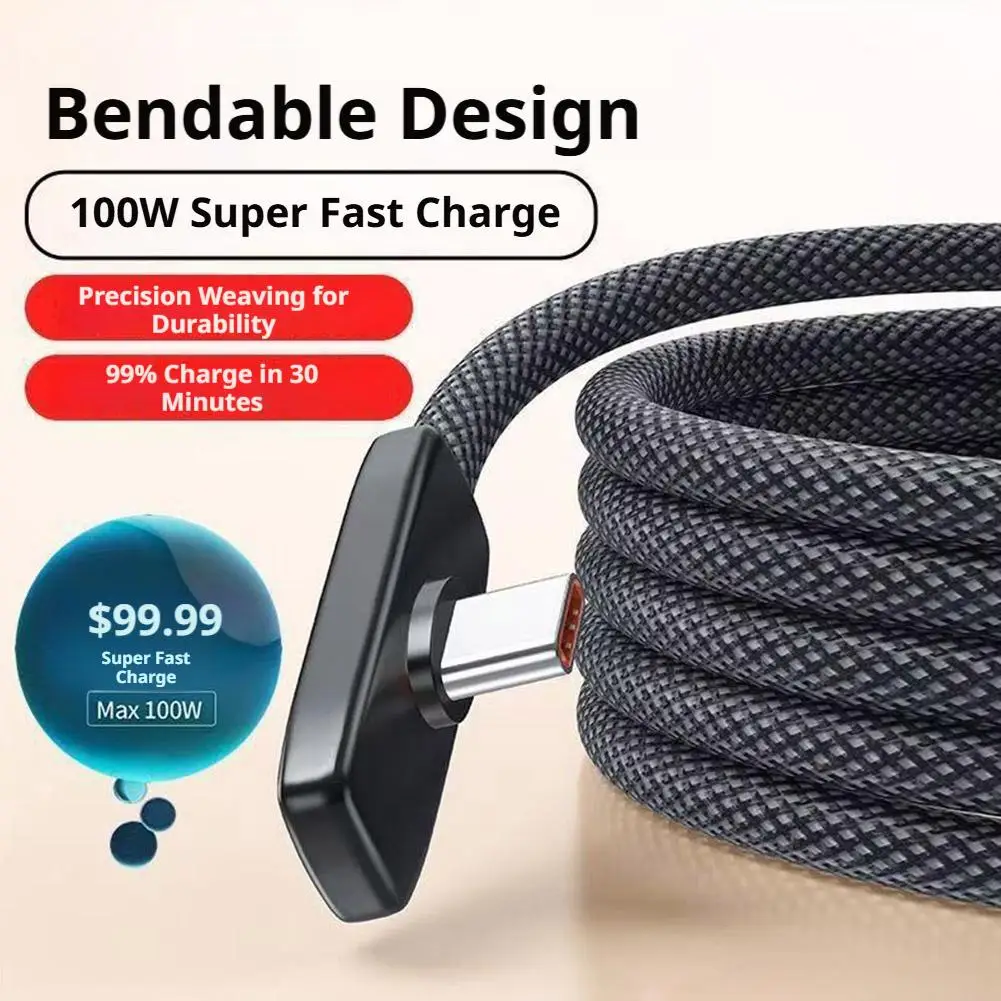 100W Quick Charging USB Type C Cables 90 Degree Elbow Portable Right Angle Data Line for Samsung Xiaomi Huawei Google Laptop