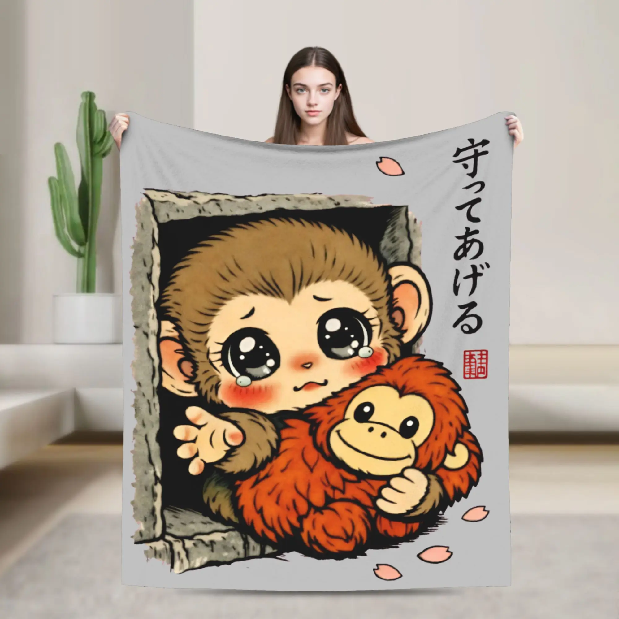 

Cute Cartoon Punch Monkey Blanket Flannel Textile Decor Portable Warm Throw Blanket for Sofa Office Bedding Throws