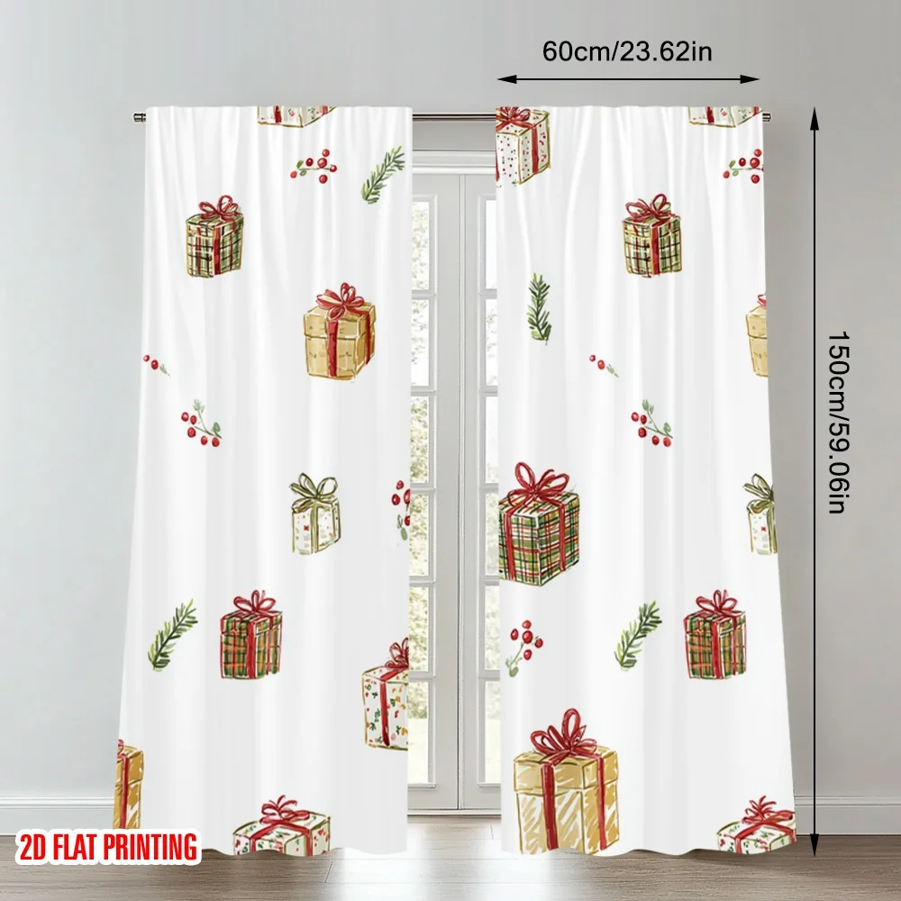 2 قطعة 2D الطباعة المسطحة عيد الميلاد سعيد المشهد الستائر هدايا عيد الميلاد احتفالية التفاف الرقمية المطبوعة البوليستر الستائر #2