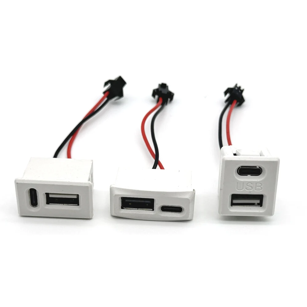 Double layer white USB female base type-c socket a female USB lamp charging socket power socket 2P with cable connector