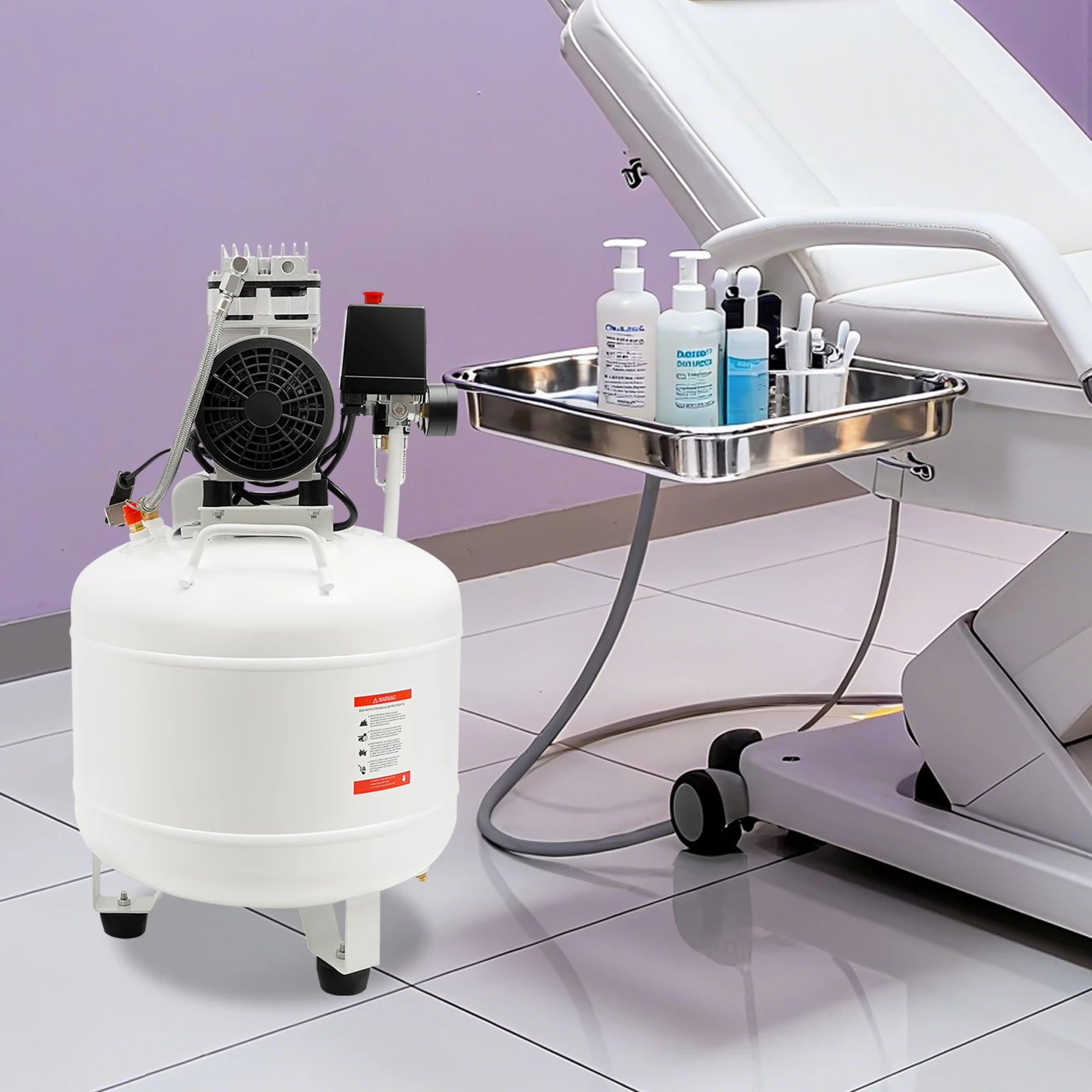 

110V 750W Ultra Quiet Air Compressor, 10.5Gal Oil-Free Air Pump, 115PSI Dental Compressor, 16.14x25.59in, 65.04lbs