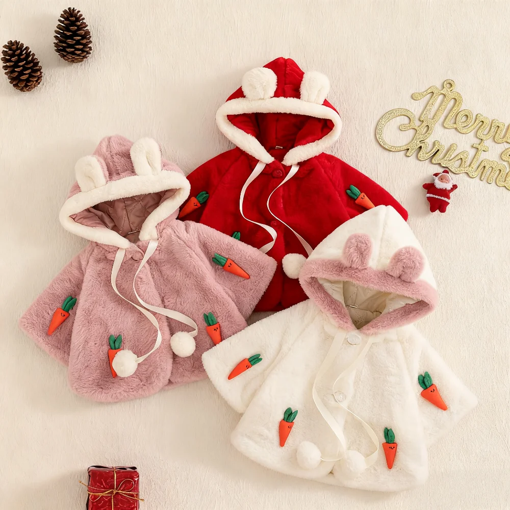 

Baby Girl Clothes Winter Shearling-Lined Hood And Ears Girl Coat Cute And Warm Baby Outerwear